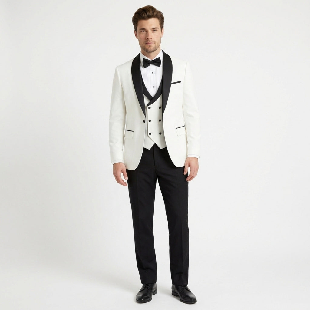 Men’s Tailored Fit 3-Piece Wedding Suit – Single Breasted One Button Shawl Collar