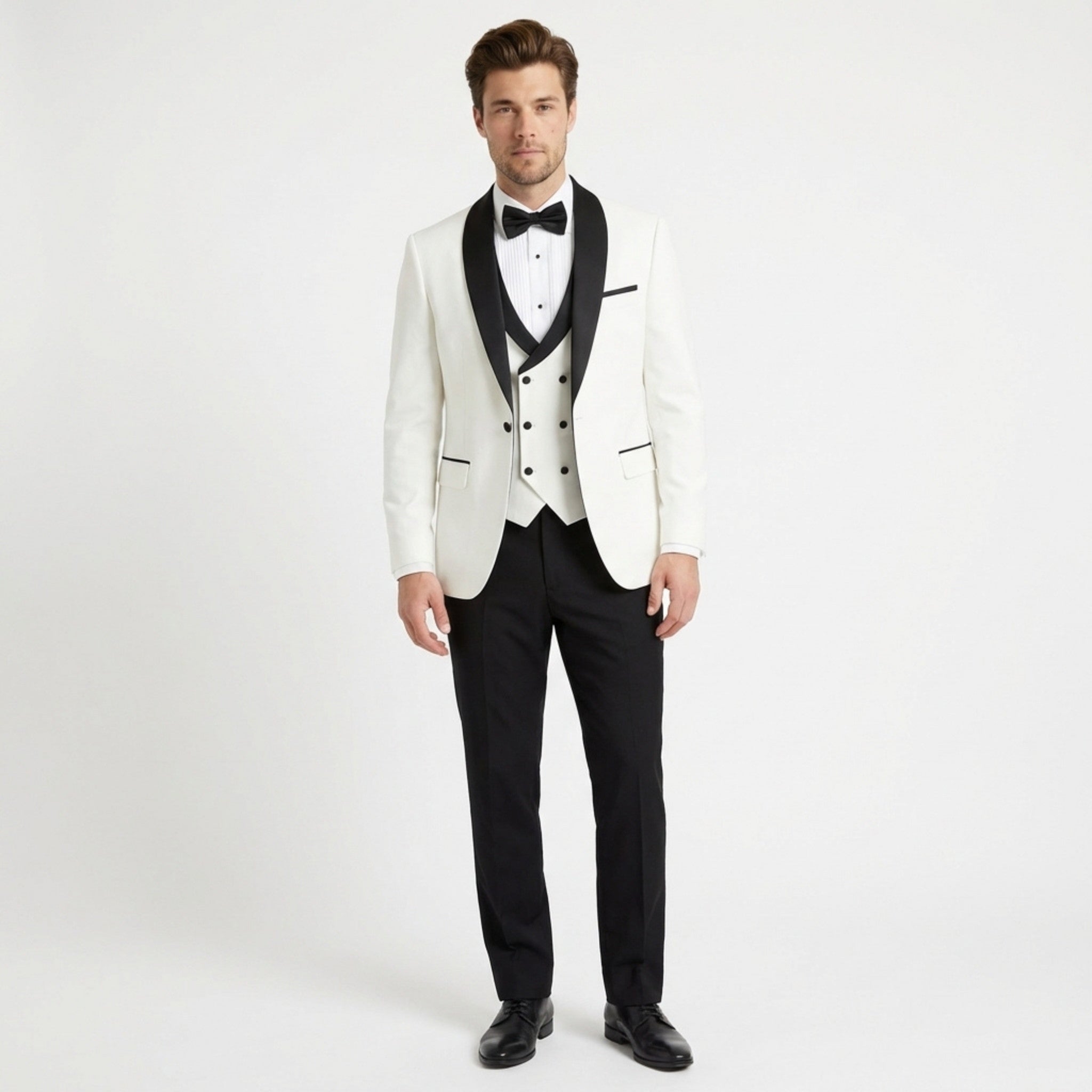 Men’s Tailored Fit 3-Piece Wedding Suit – Single Breasted One Button Shawl Collar