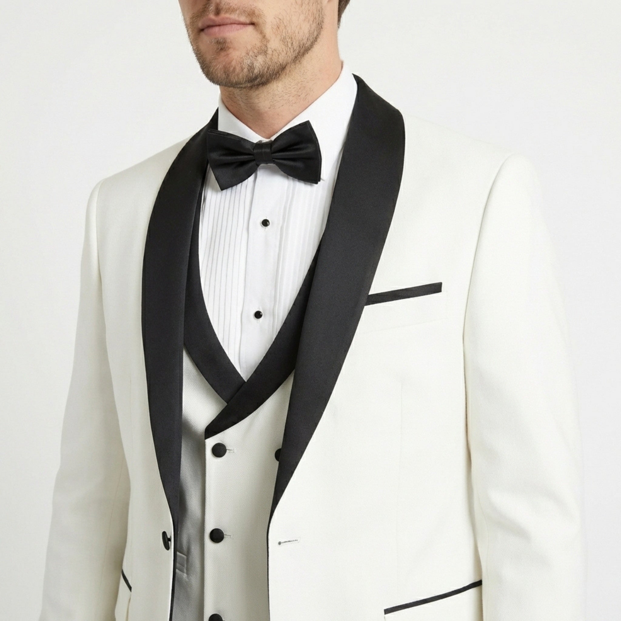 Men’s Tailored Fit 3-Piece Wedding Suit – Single Breasted One Button Shawl Collar