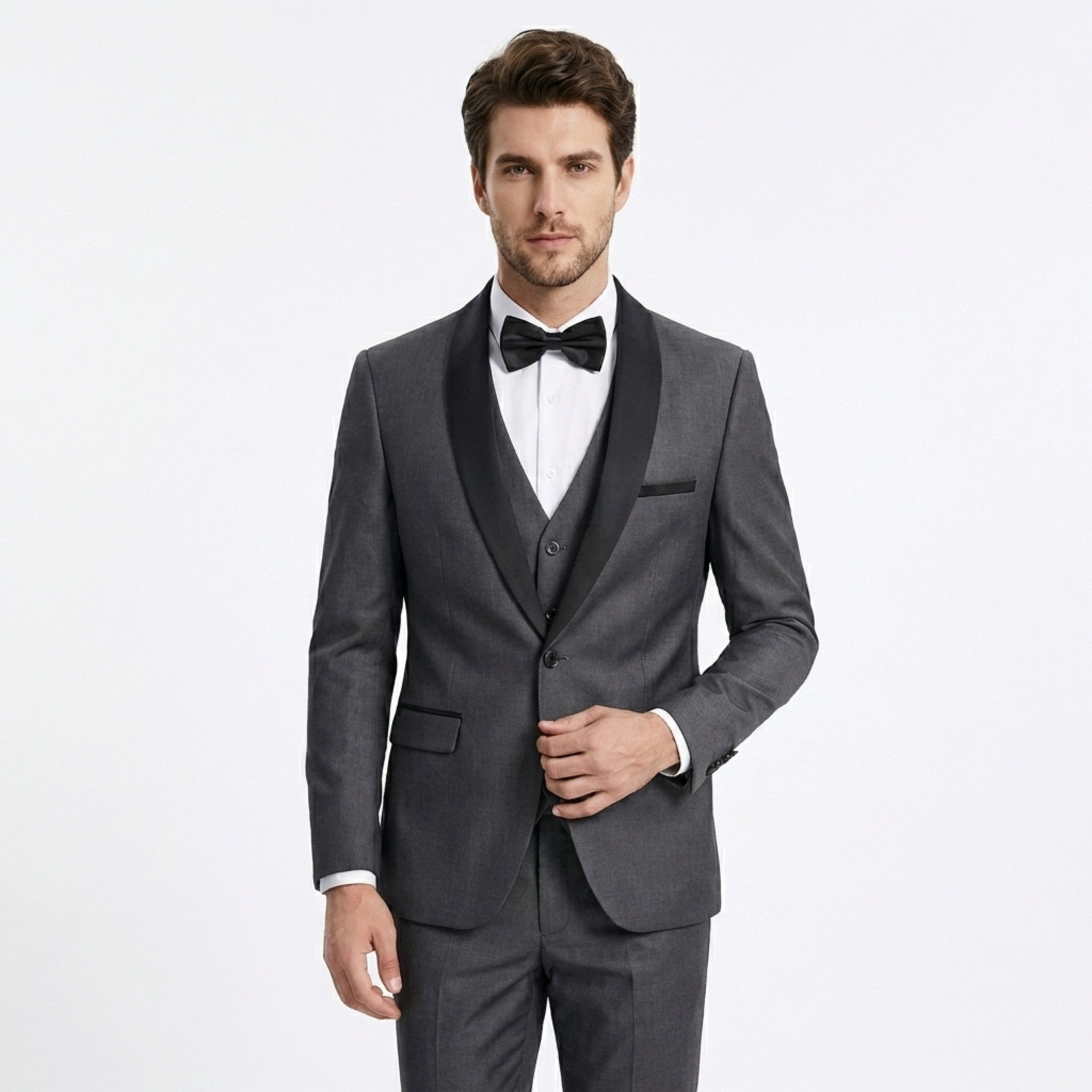 Men’s Tailored Fit 3-Piece Solid Colour Suit – Single Breasted One Button Wedding