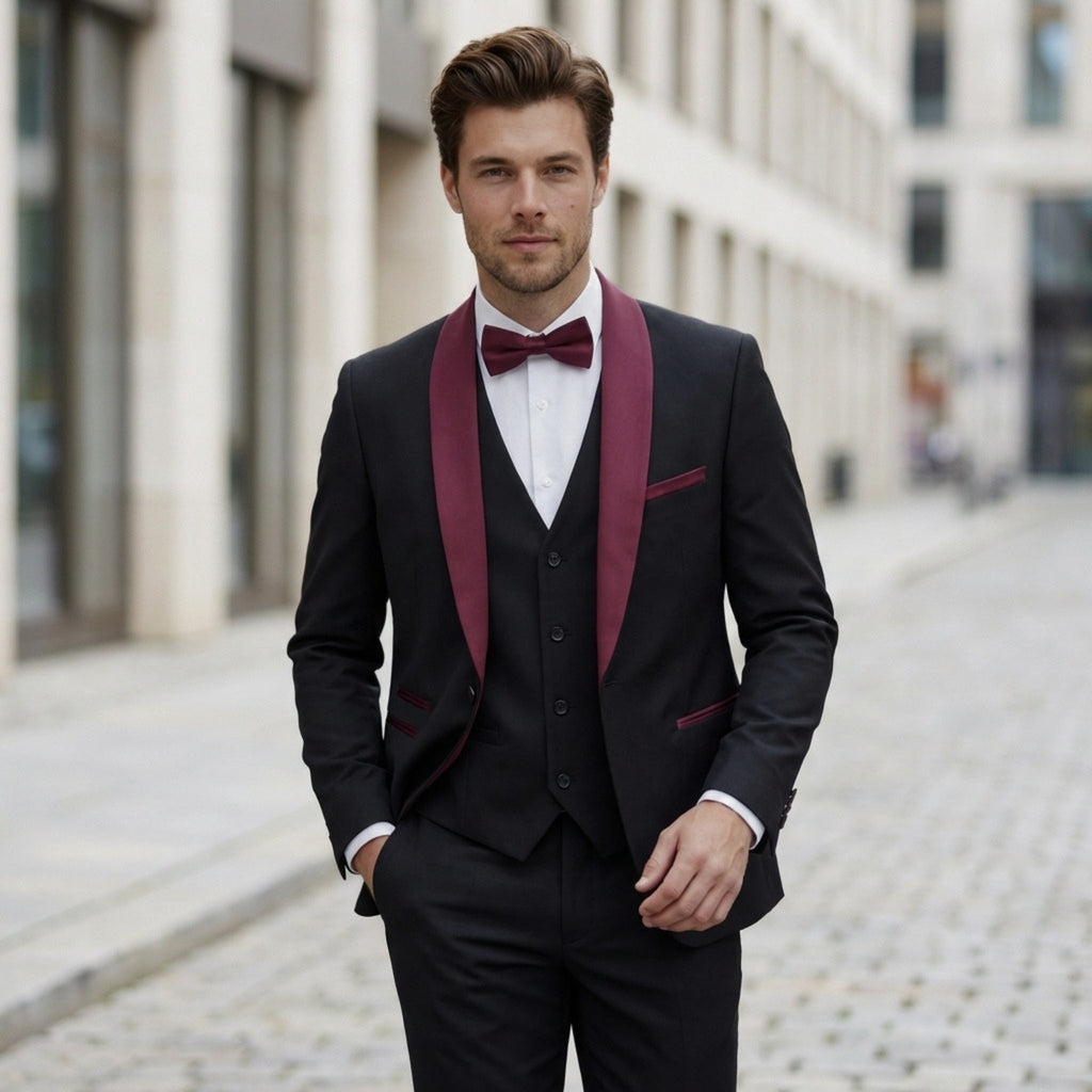 Men’s Tailored Fit 3-Piece Solid Colour Suit – Single Breasted One Button Wedding