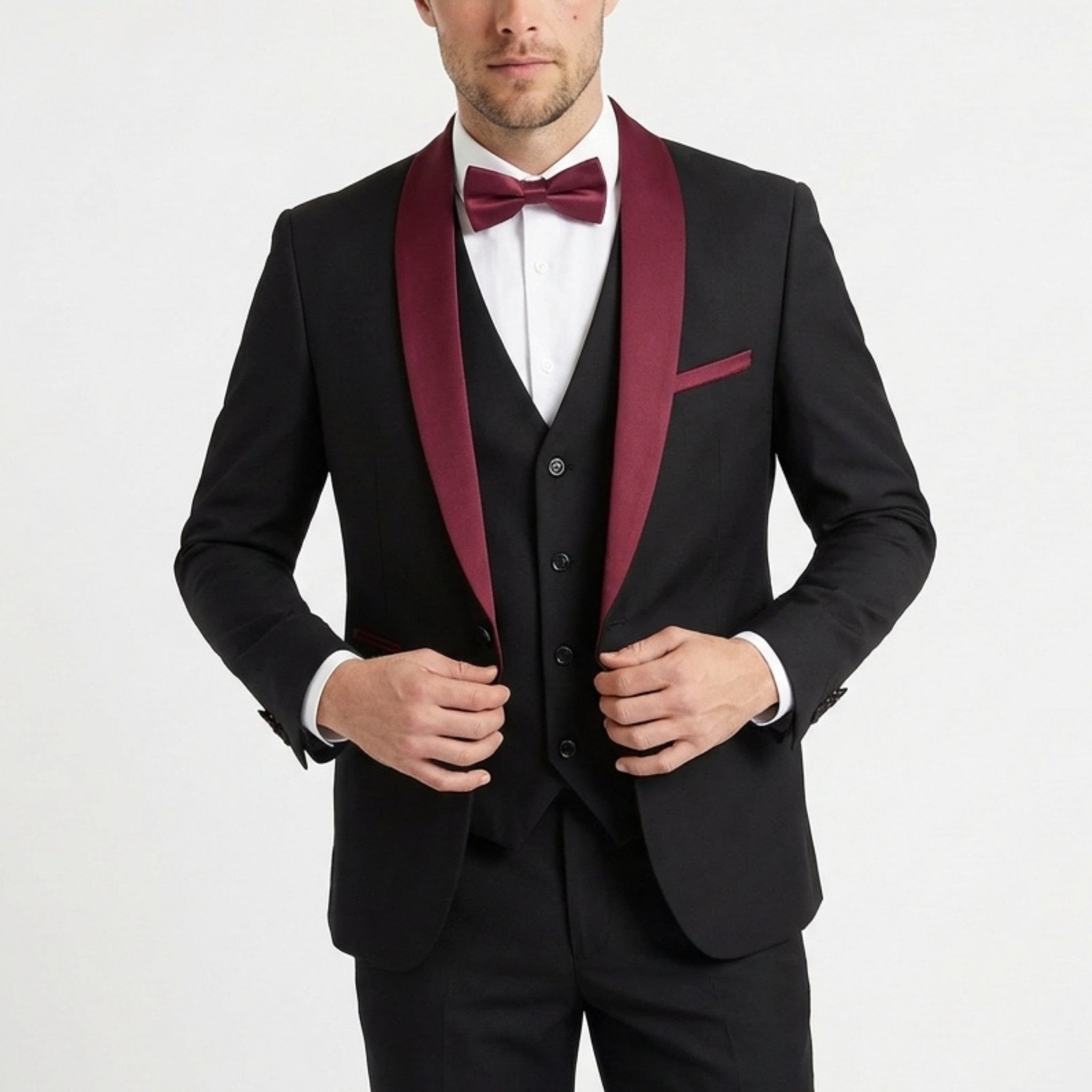 Men’s Tailored Fit 3-Piece Solid Colour Suit – Single Breasted One Button Wedding