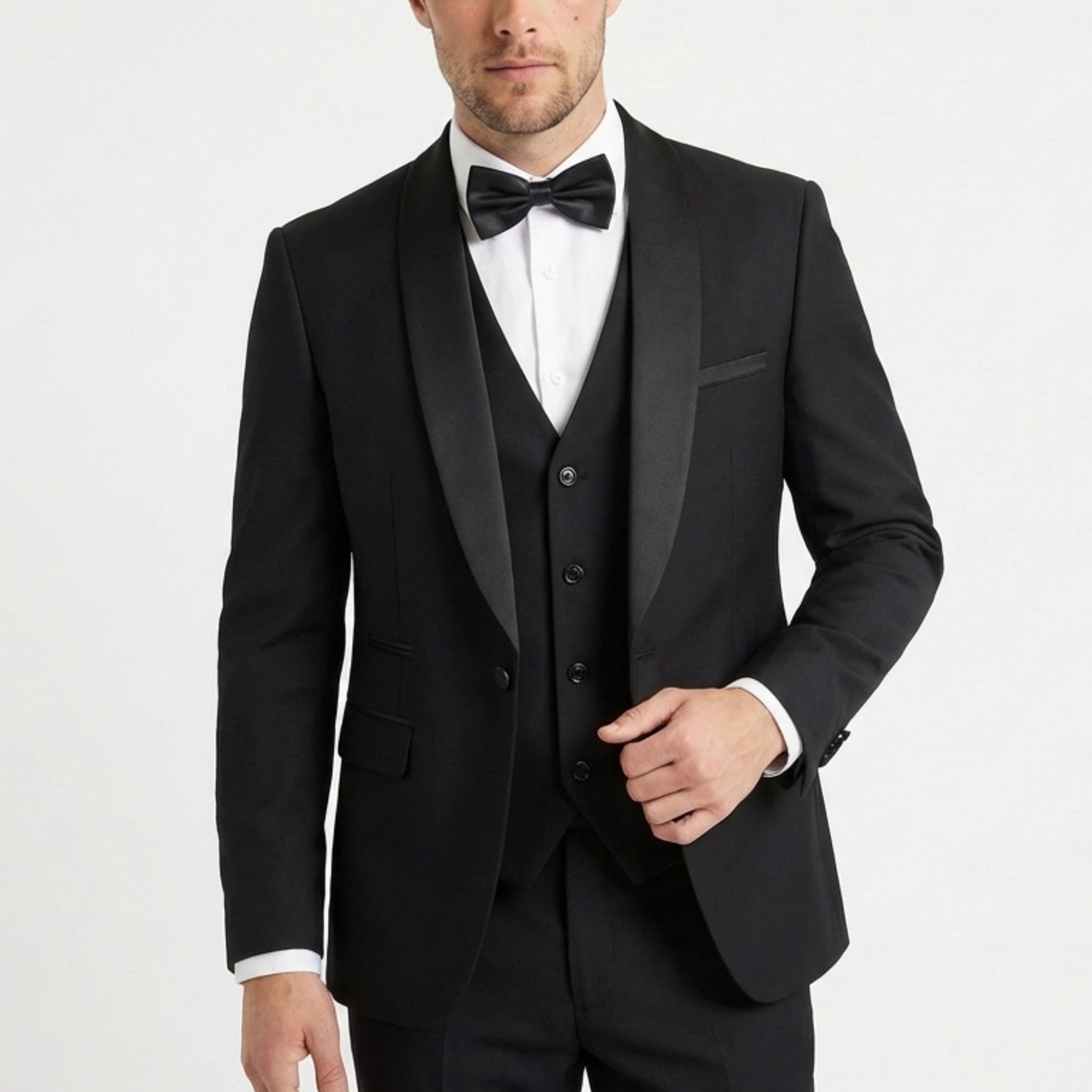 Men’s Tailored Fit 3-Piece Solid Colour Suit – Single Breasted One Button Wedding