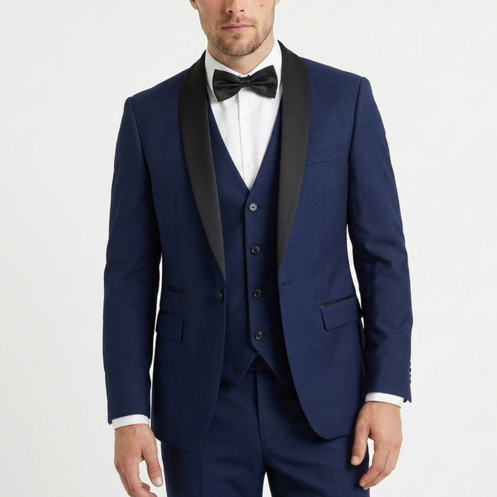 Men’s Tailored Fit 3-Piece Solid Colour Suit – Single Breasted One Button Wedding