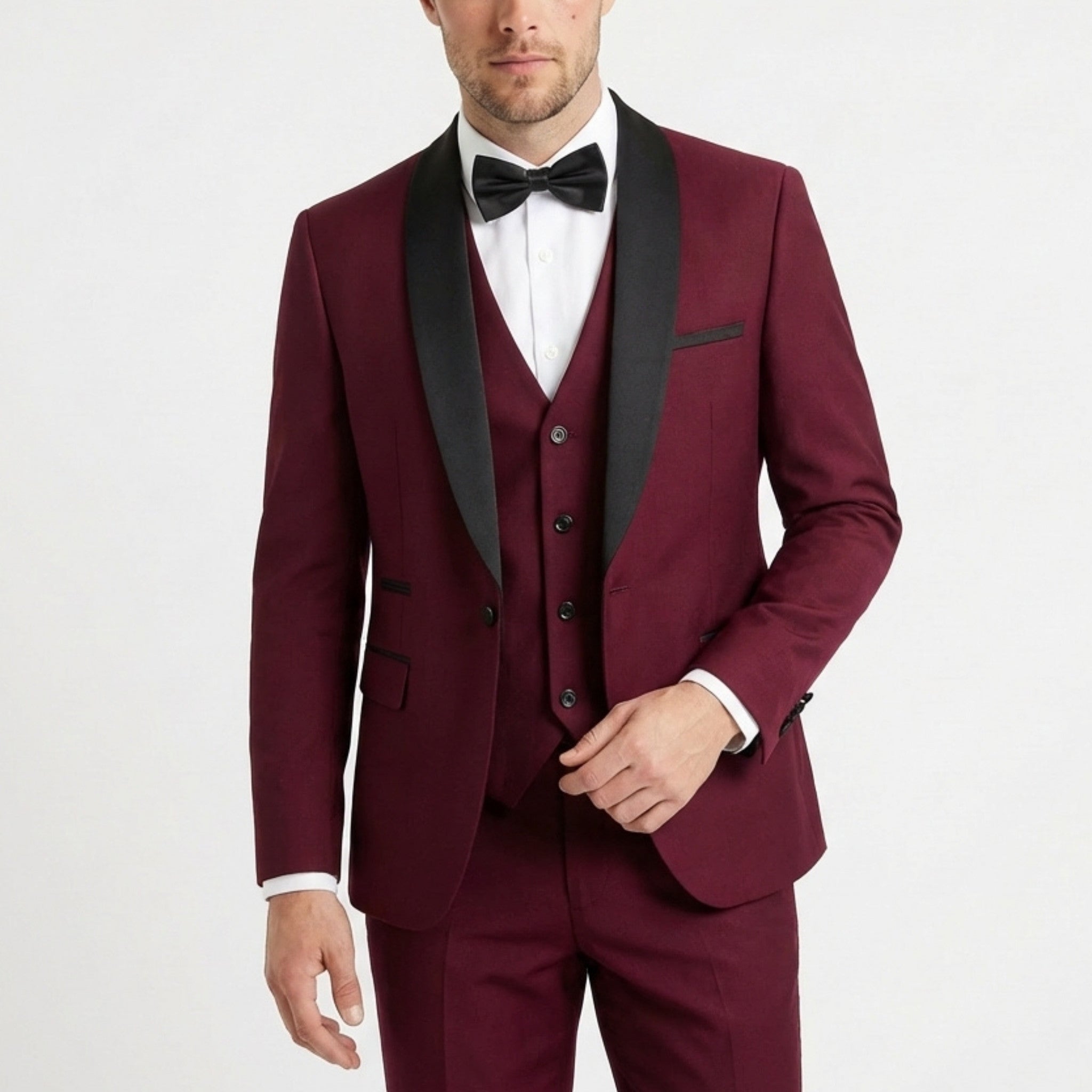 Men’s Tailored Fit 3-Piece Solid Colour Suit – Single Breasted One Button Wedding