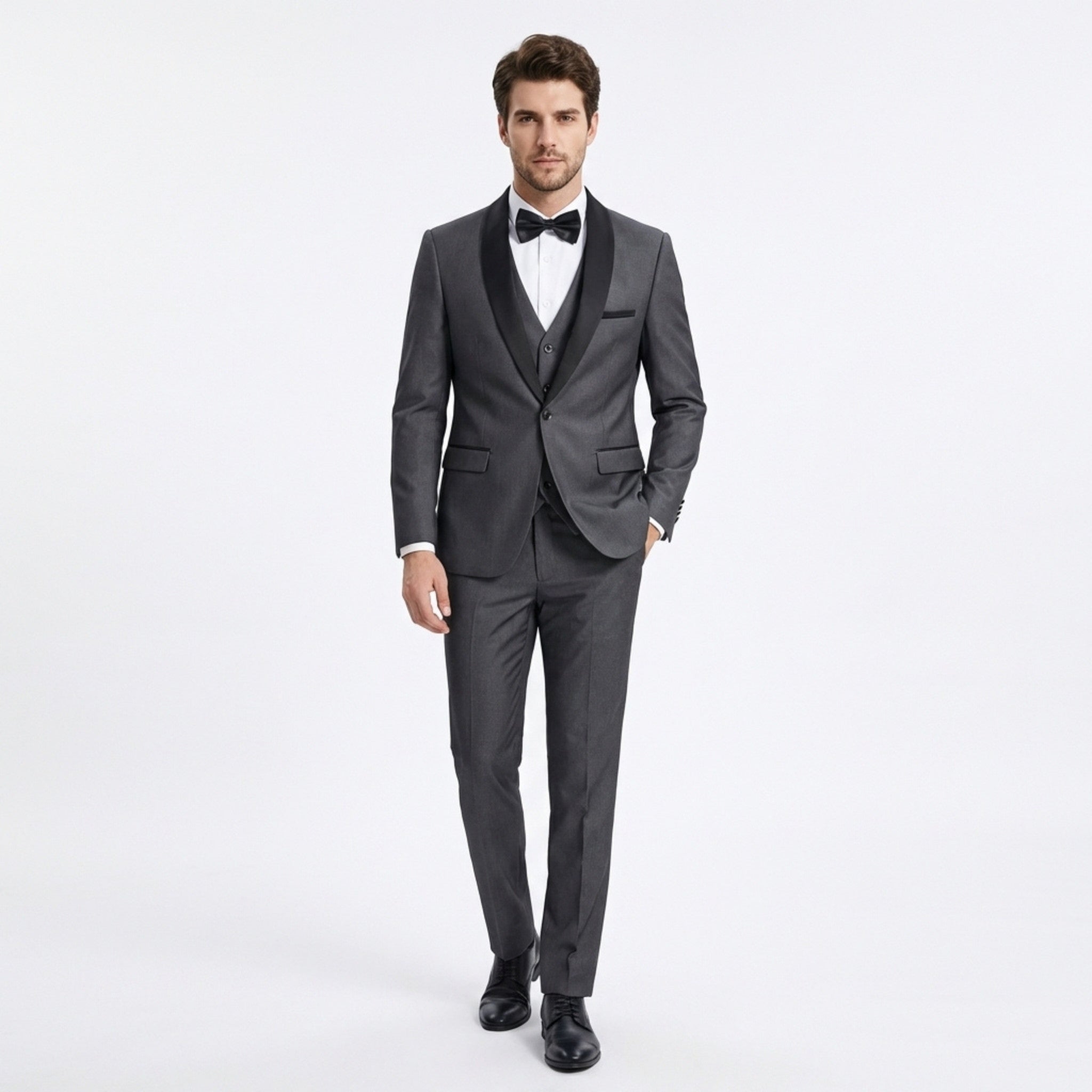 Men’s Tailored Fit 3-Piece Solid Colour Suit – Single Breasted One Button Wedding