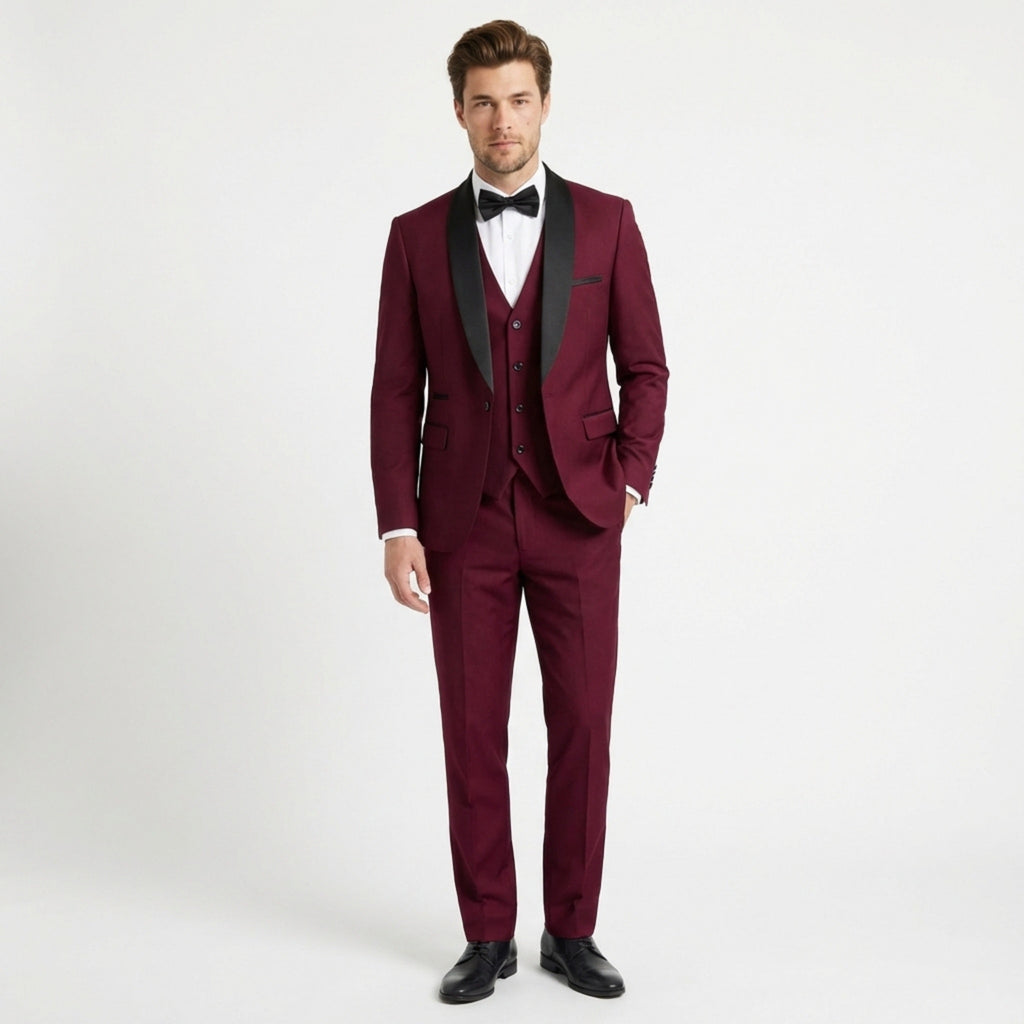 Men’s Tailored Fit 3-Piece Solid Colour Suit – Single Breasted One Button Wedding