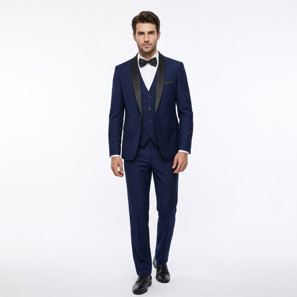 Men’s Tailored Fit 3-Piece Solid Colour Suit – Single Breasted One Button Wedding