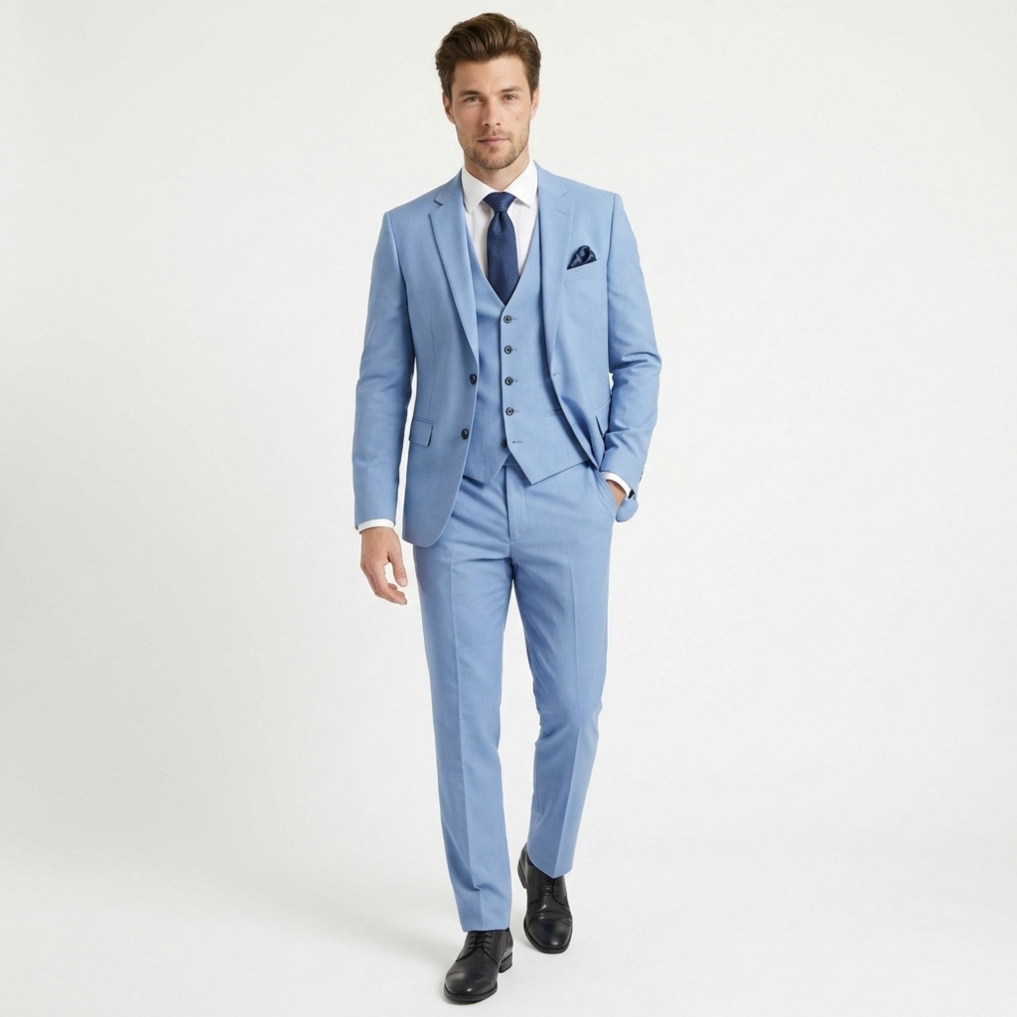 Men’s Standard Fit 3-Piece Suit – Single Breasted One Button Wedding Formal Party