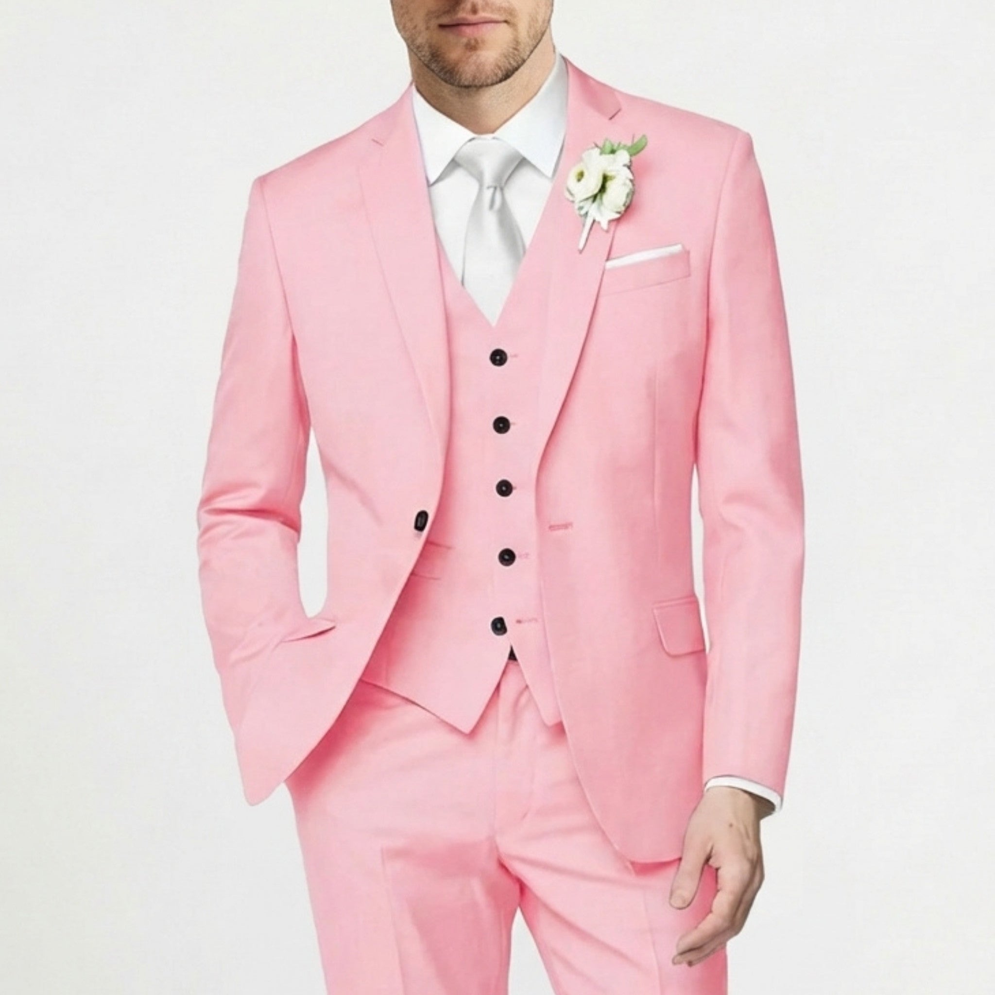 Men’s Formal Notch Tailored Fit Suit – Single Breasted One Button Wedding Party