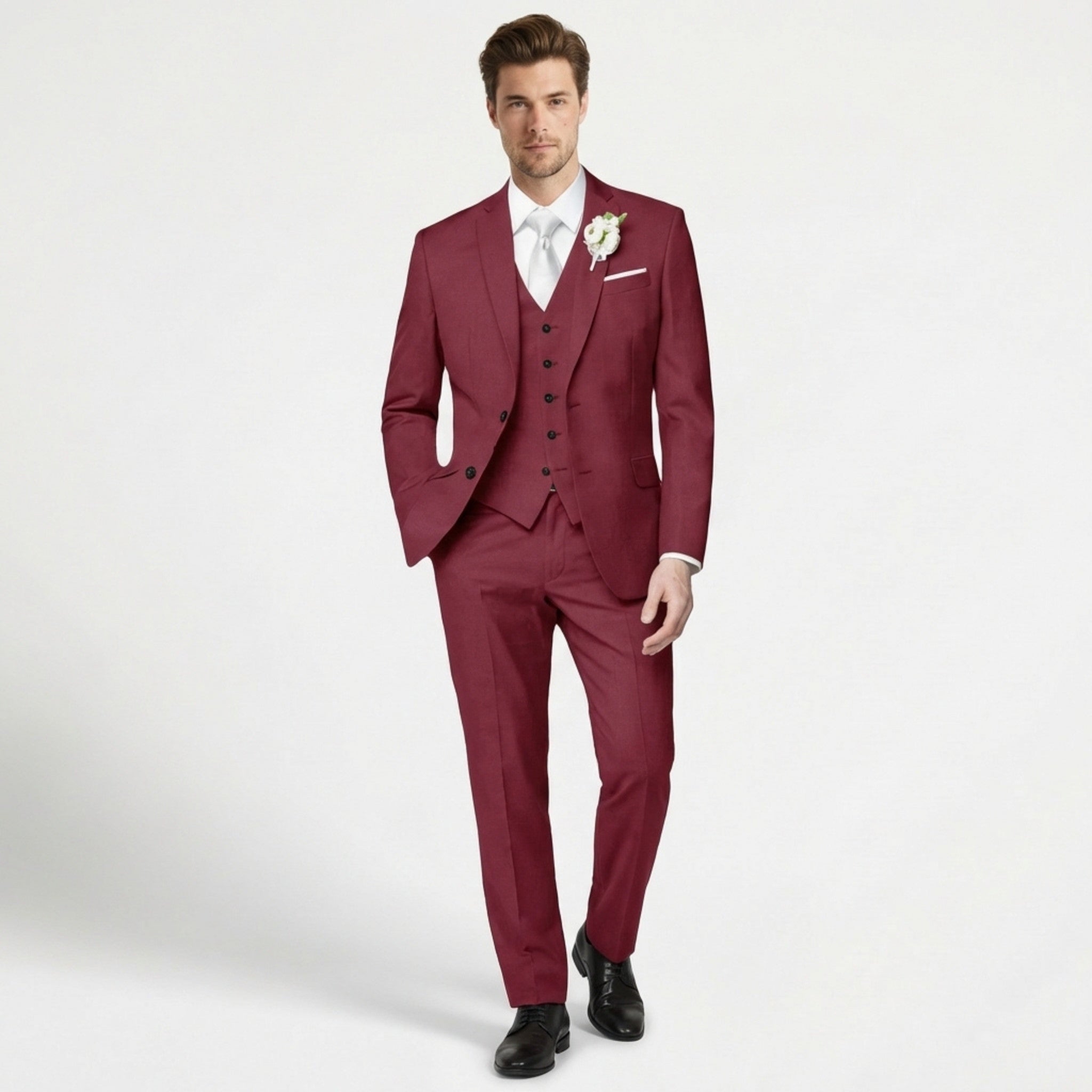 Men’s Formal Notch Tailored Fit Suit – Single Breasted One Button Wedding Party