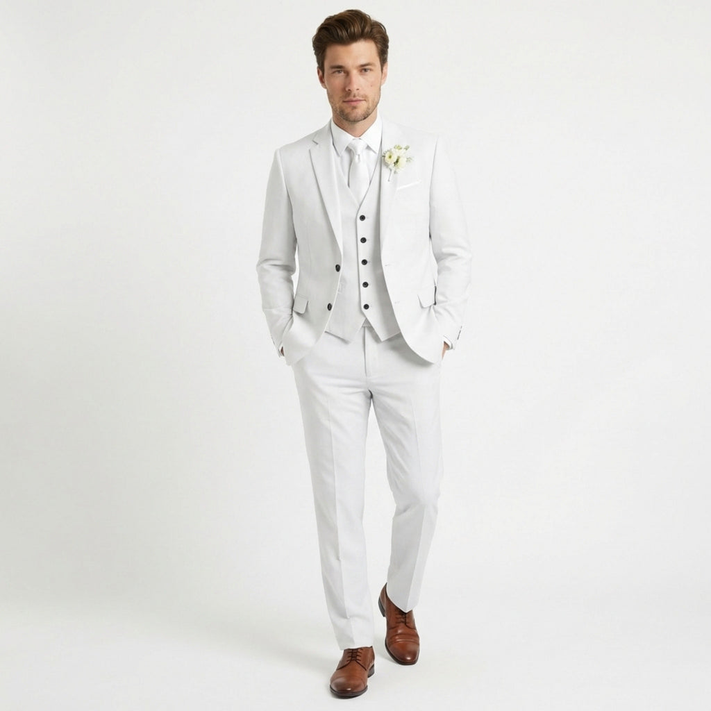 Men’s Formal Notch Tailored Fit Suit – Single Breasted One Button Wedding Party