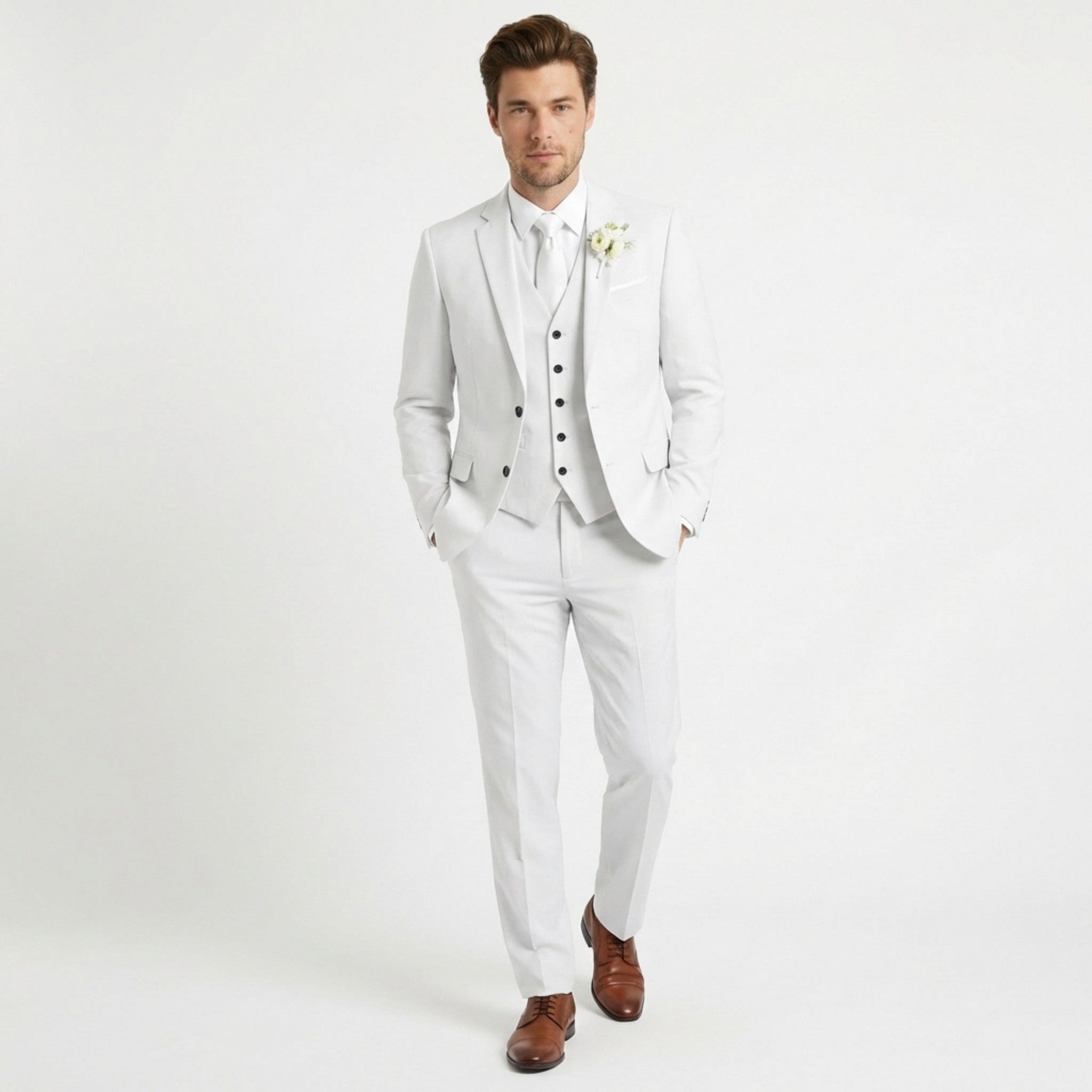 Men’s Formal Notch Tailored Fit Suit – Single Breasted One Button Wedding Party