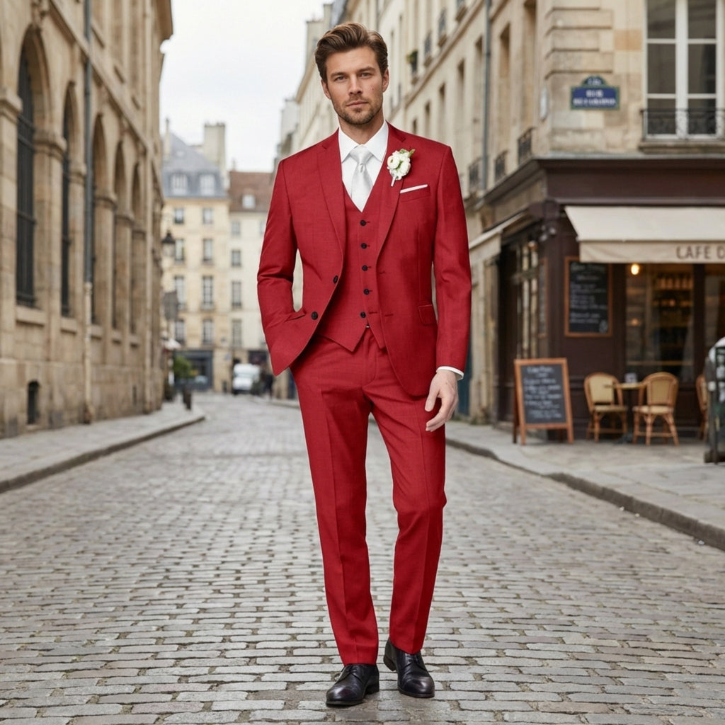 Men’s Formal Notch Tailored Fit Suit – Single Breasted One Button Wedding Party