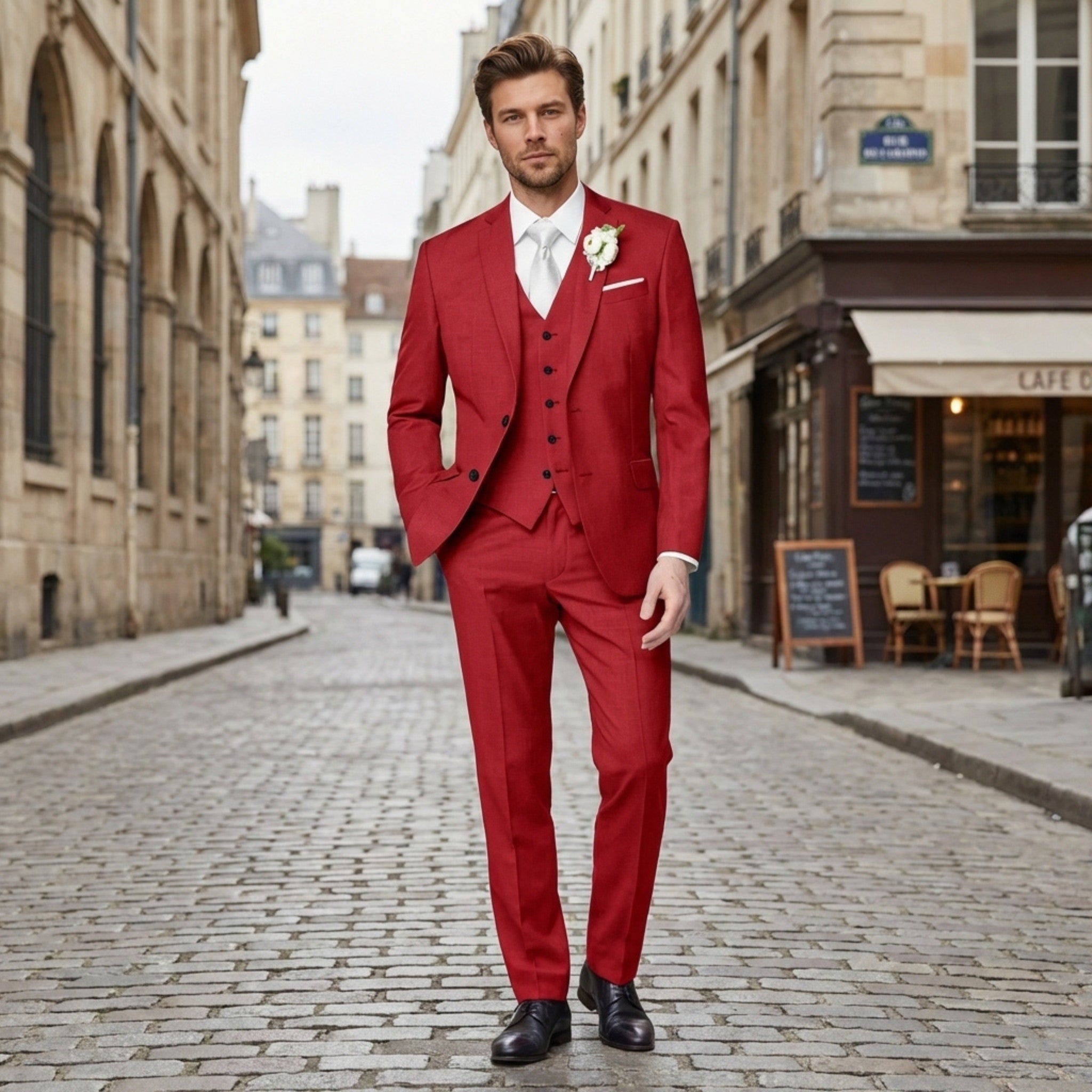 Men’s Formal Notch Tailored Fit Suit – Single Breasted One Button Wedding Party