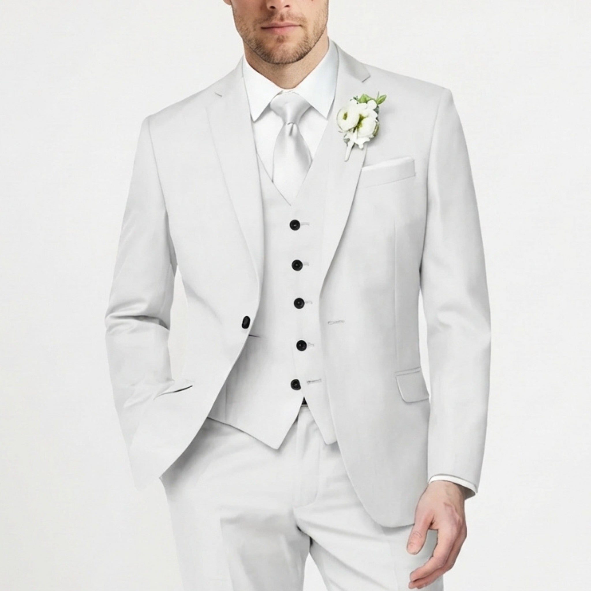 Men’s Formal Notch Tailored Fit Suit – Single Breasted One Button Wedding Party