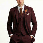 Men’s Solid Colour 3-Piece Tweed Suit – Tailored Fit Single Breasted Two Buttons Retro Vintage Business Wedding Party