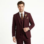 Men’s Solid Colour 3-Piece Tweed Suit – Tailored Fit Single Breasted Two Buttons Retro Vintage Business Wedding Party