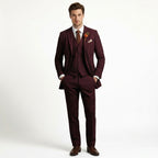 Men’s Solid Colour 3-Piece Tweed Suit – Tailored Fit Single Breasted Two Buttons Retro Vintage Business Wedding Party