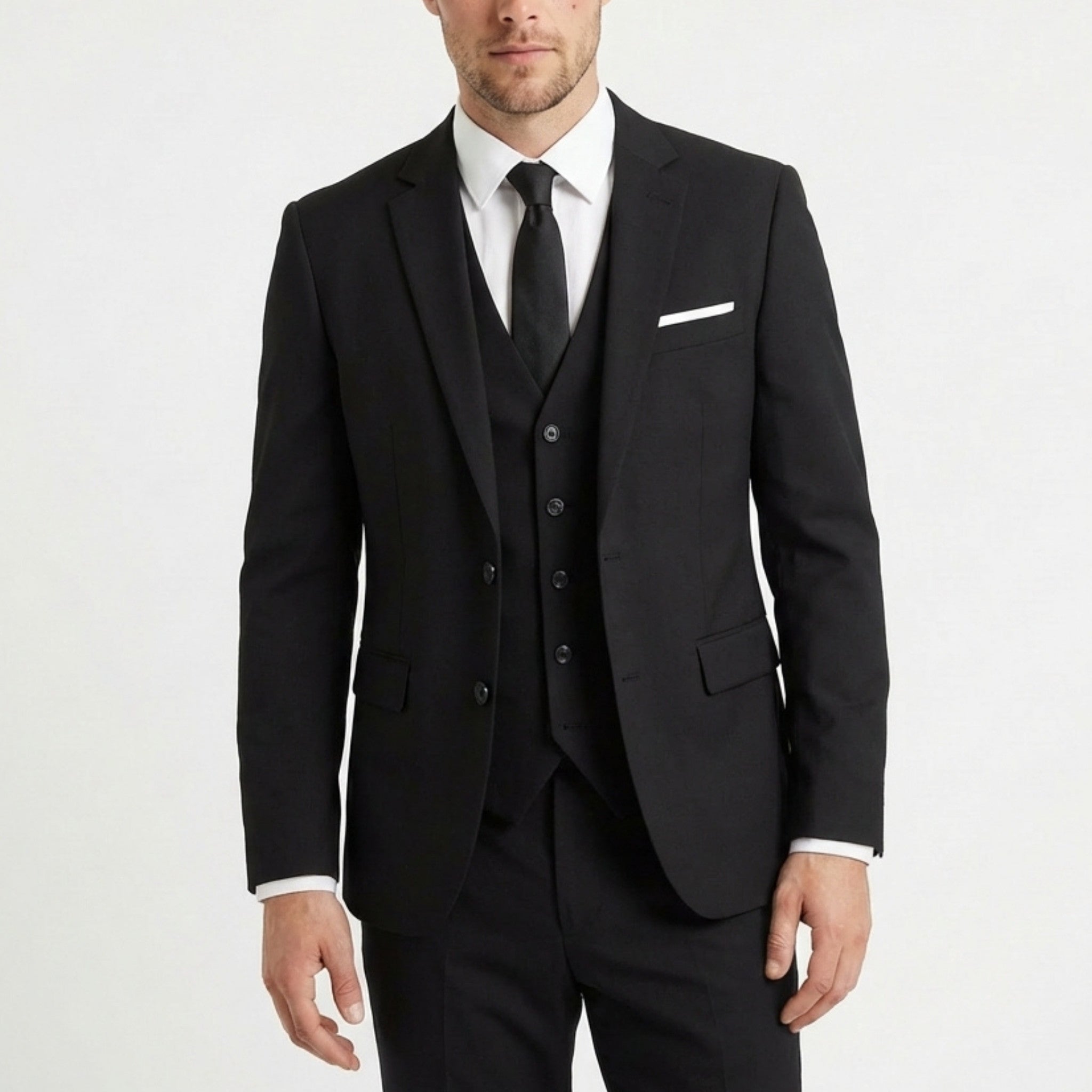 Men’s Tailored Fit 3-Piece Suit – Single Breasted Two Buttons Notch Lapel
