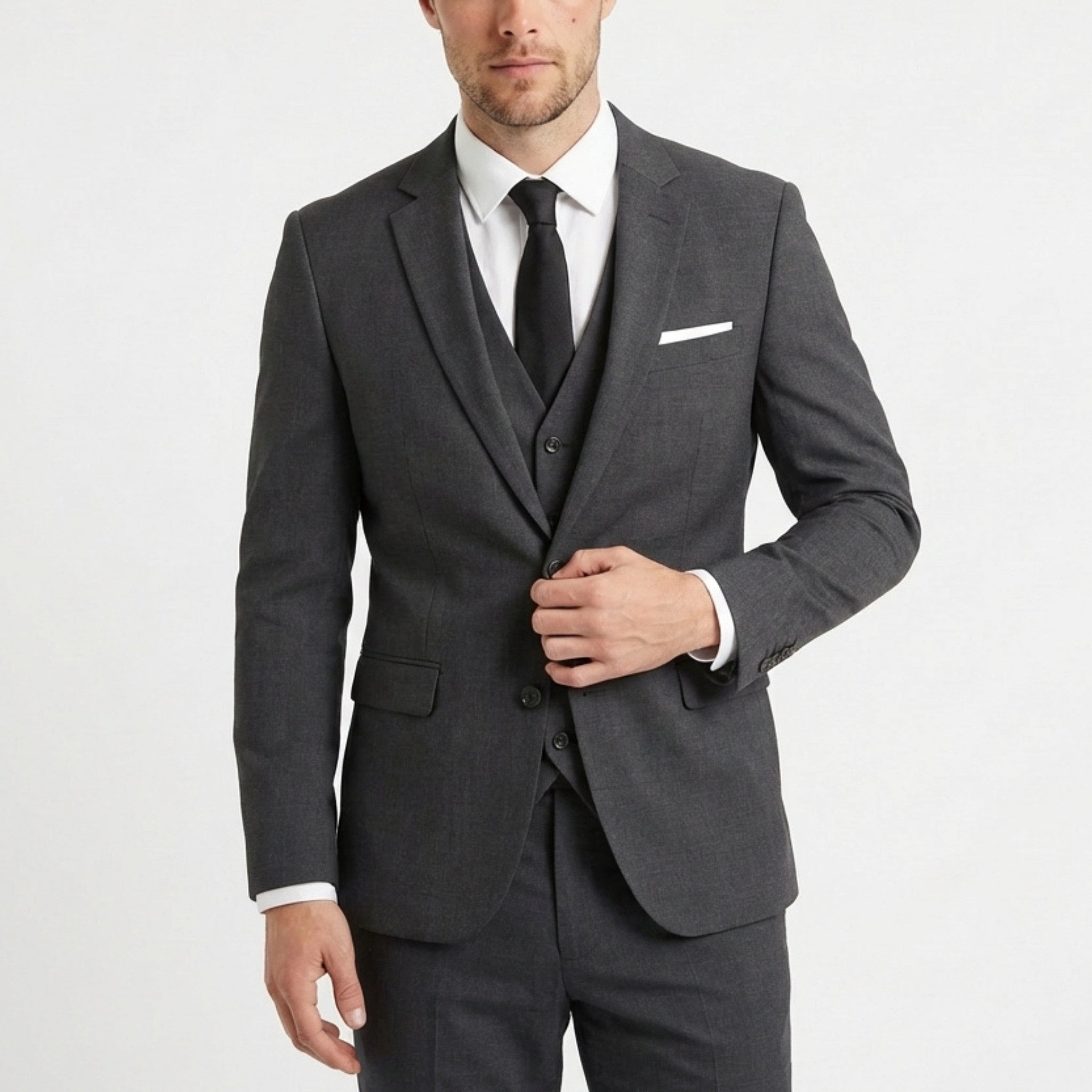 Men’s Tailored Fit 3-Piece Suit – Single Breasted Two Buttons Notch Lapel
