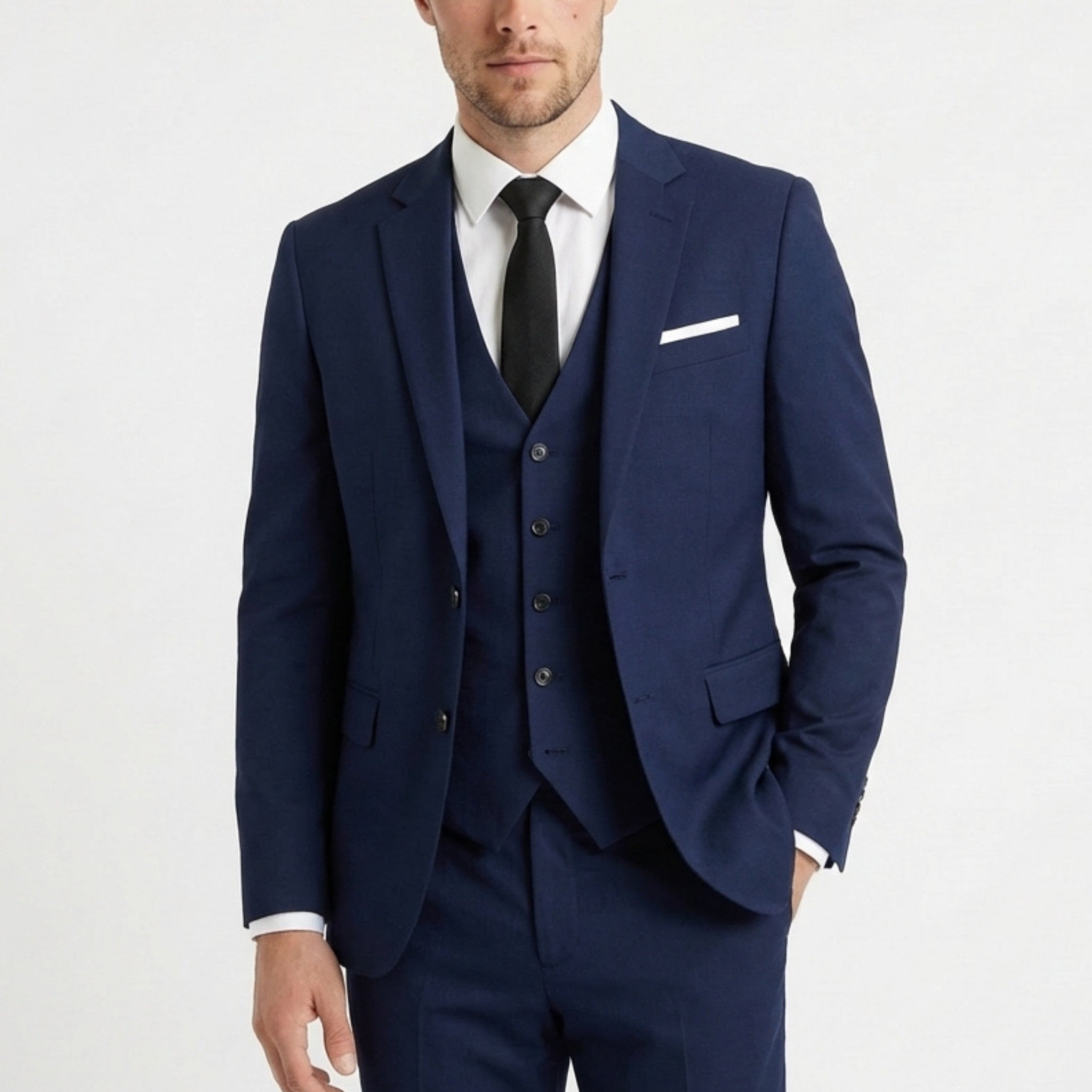 Men’s Tailored Fit 3-Piece Suit – Single Breasted Two Buttons Notch Lapel