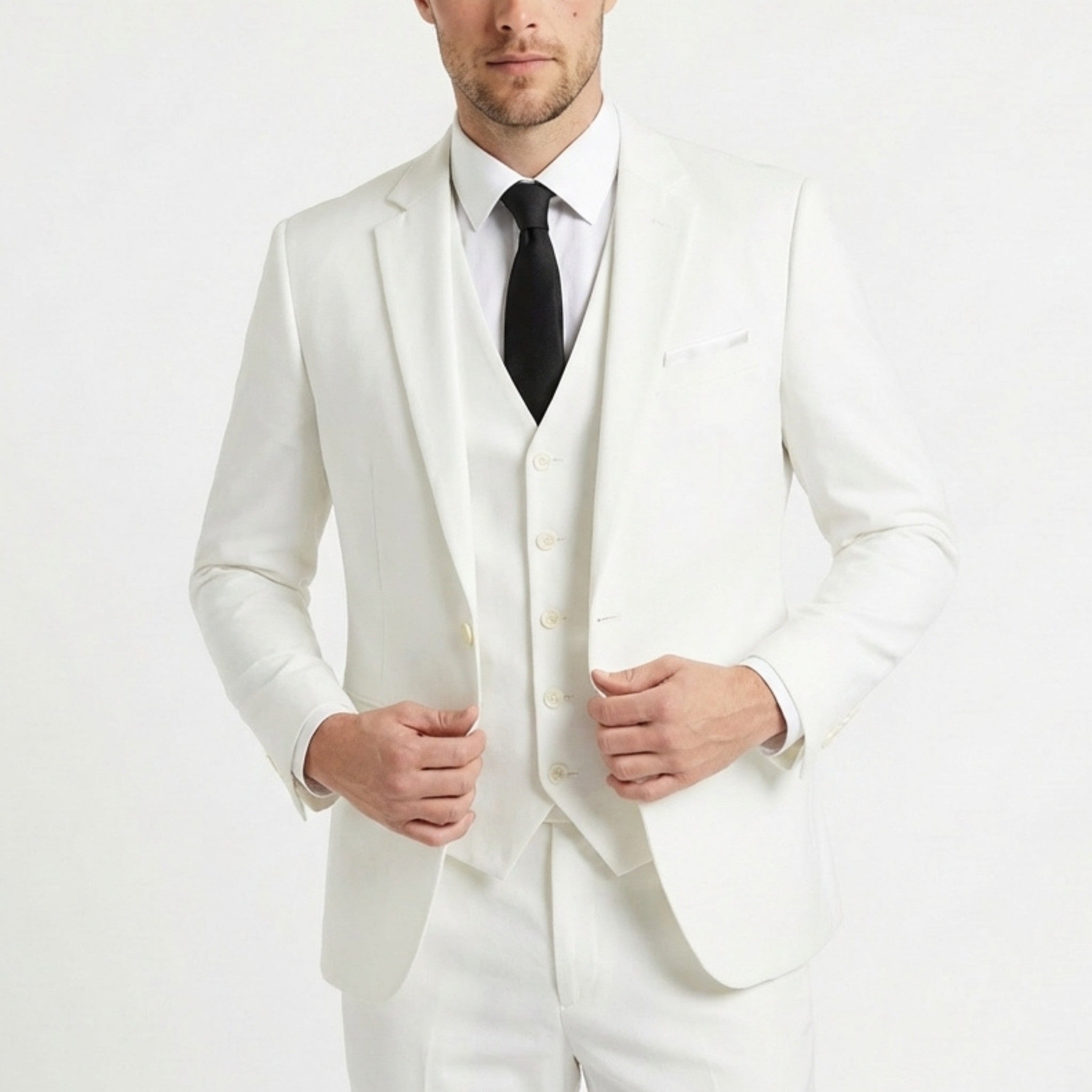 Men’s Tailored Fit 3-Piece Suit – Single Breasted Two Buttons Notch Lapel