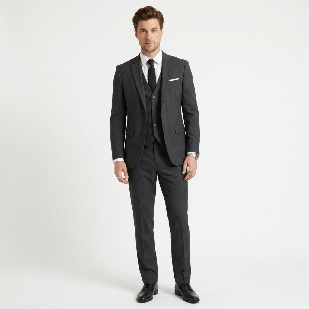 Men’s Tailored Fit 3-Piece Suit – Single Breasted Two Buttons Notch Lapel