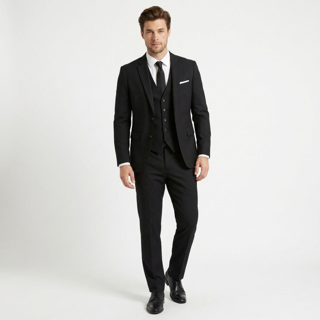 Men’s Tailored Fit 3-Piece Suit – Single Breasted Two Buttons Notch Lapel