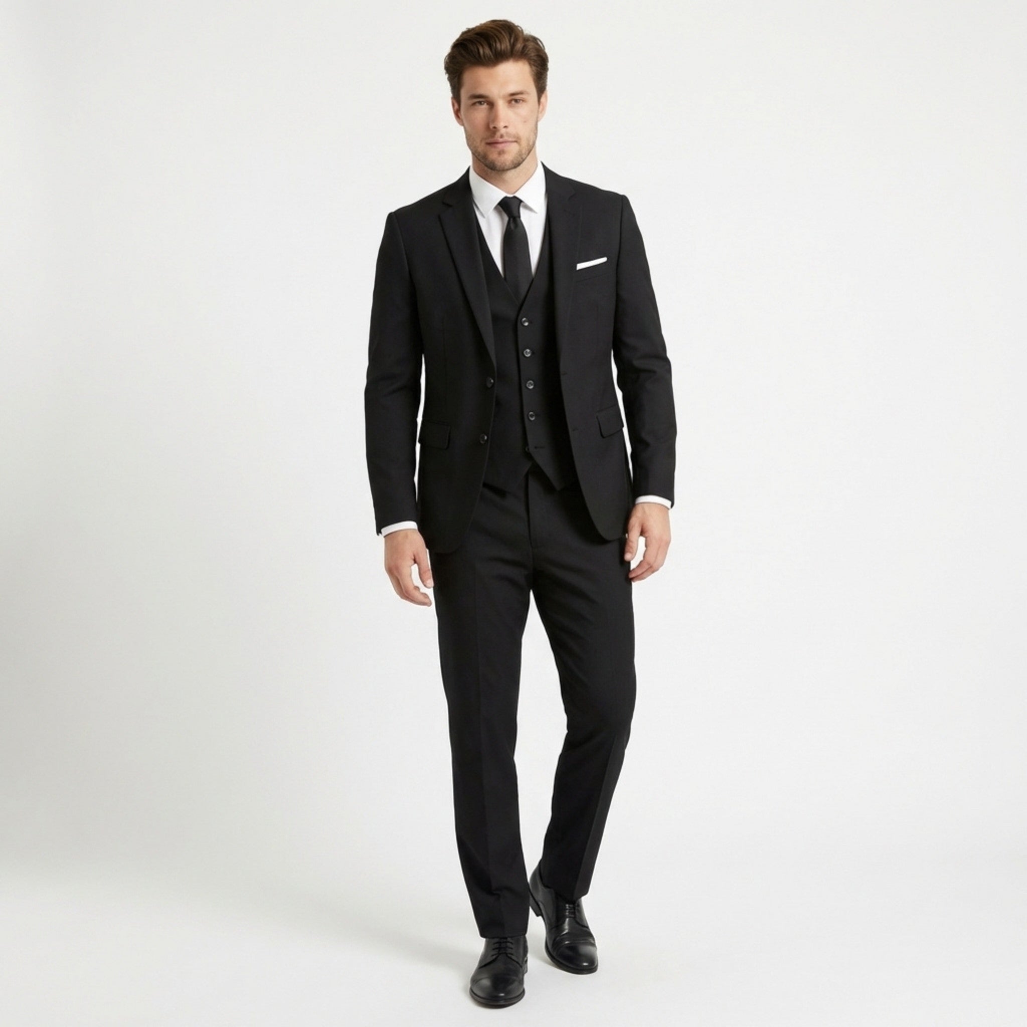 Men’s Tailored Fit 3-Piece Suit – Single Breasted Two Buttons Notch Lapel