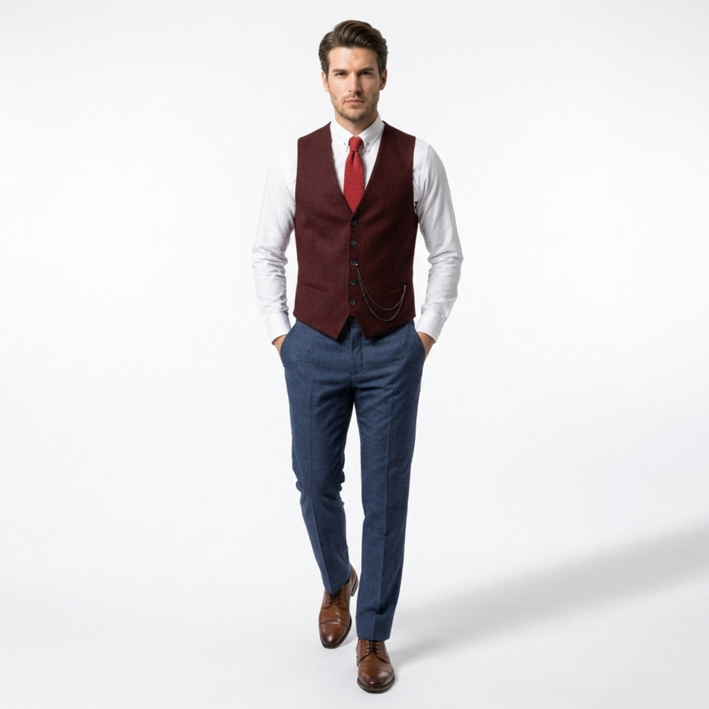 Men’s Single Breasted Vest – Tailored Multi Button V Neck