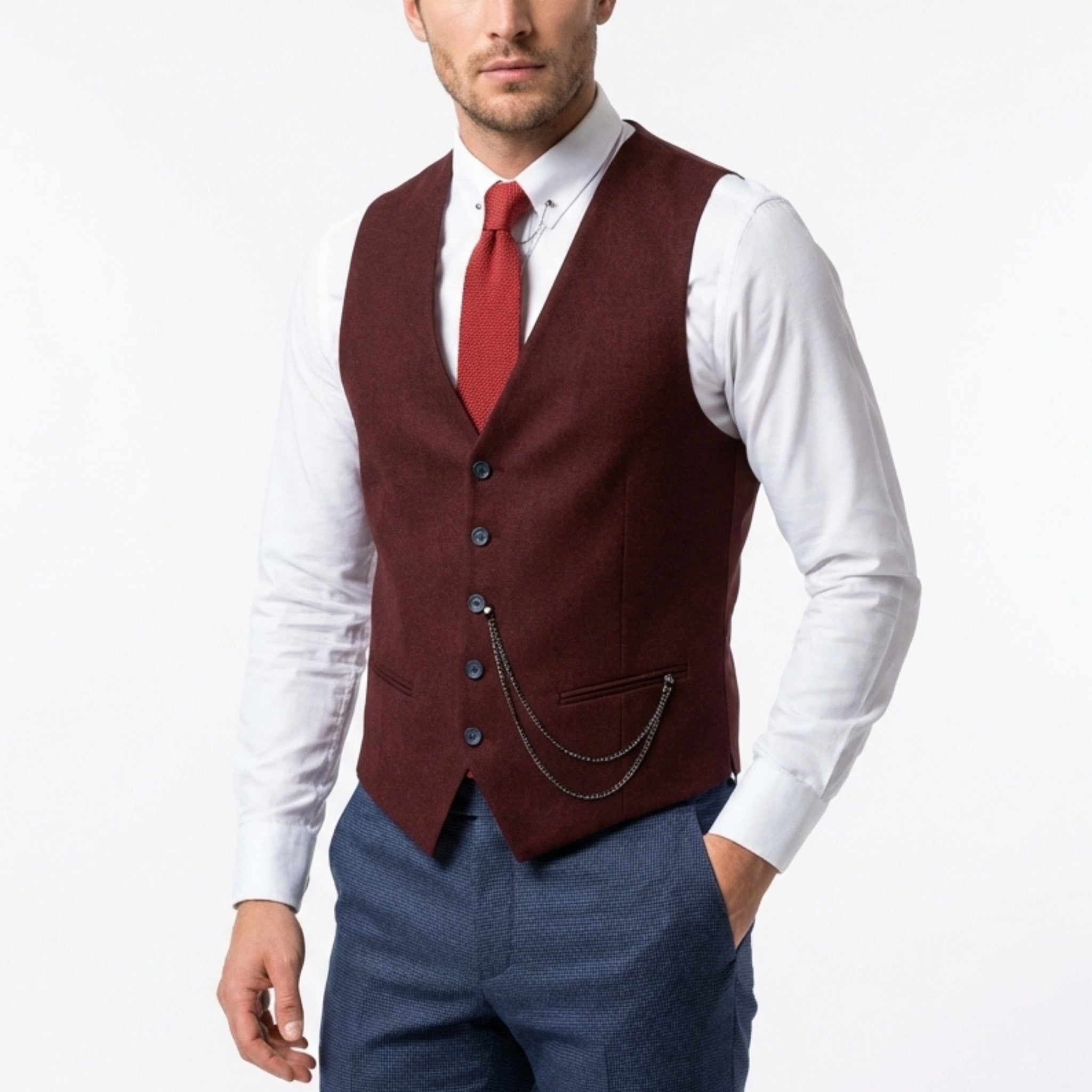 Men’s Single Breasted Vest – Tailored Multi Button V Neck