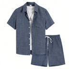 Men’s Solid Two Piece Set – Short Sleeve Shirt and Shorts