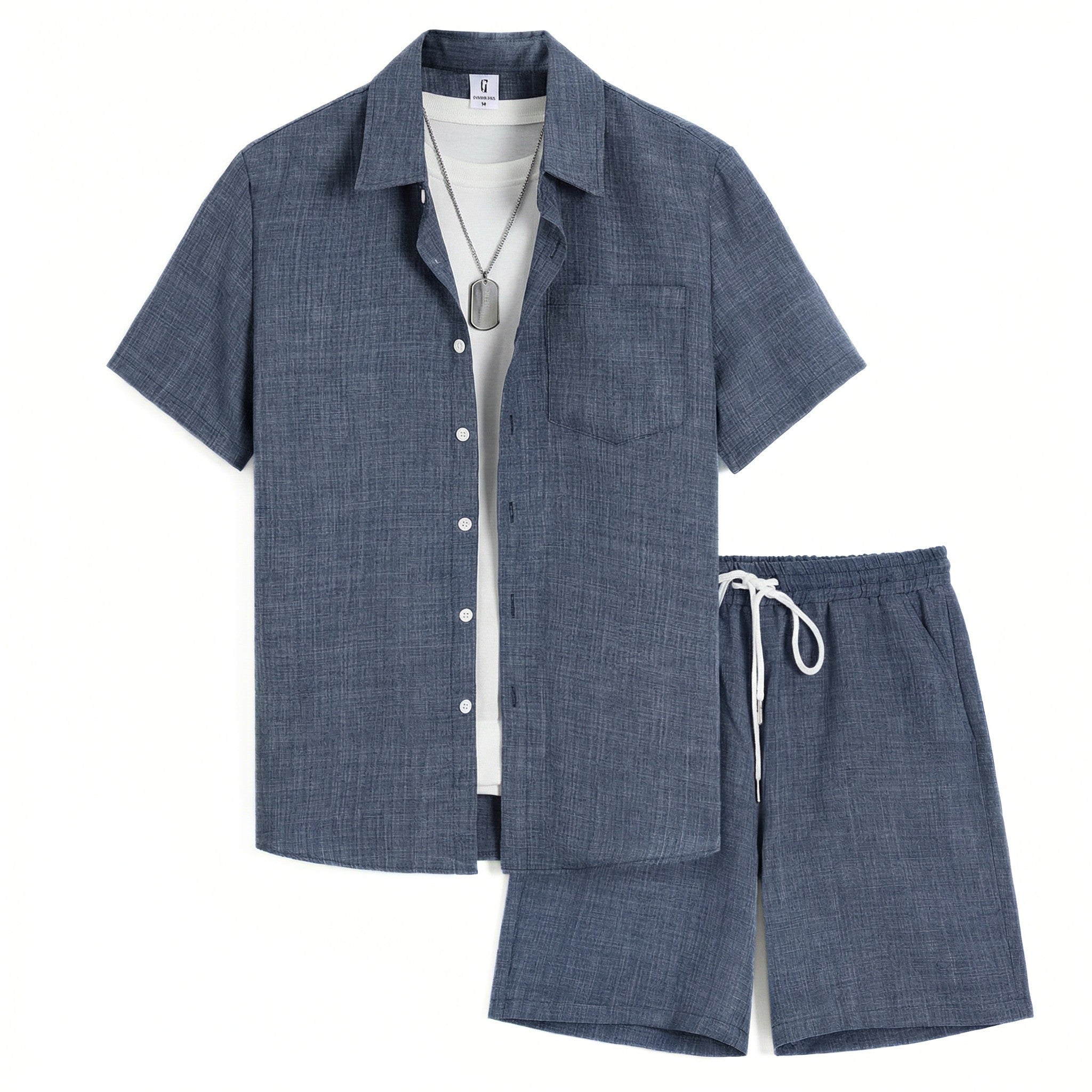 Men’s Solid Two Piece Set – Short Sleeve Shirt and Shorts
