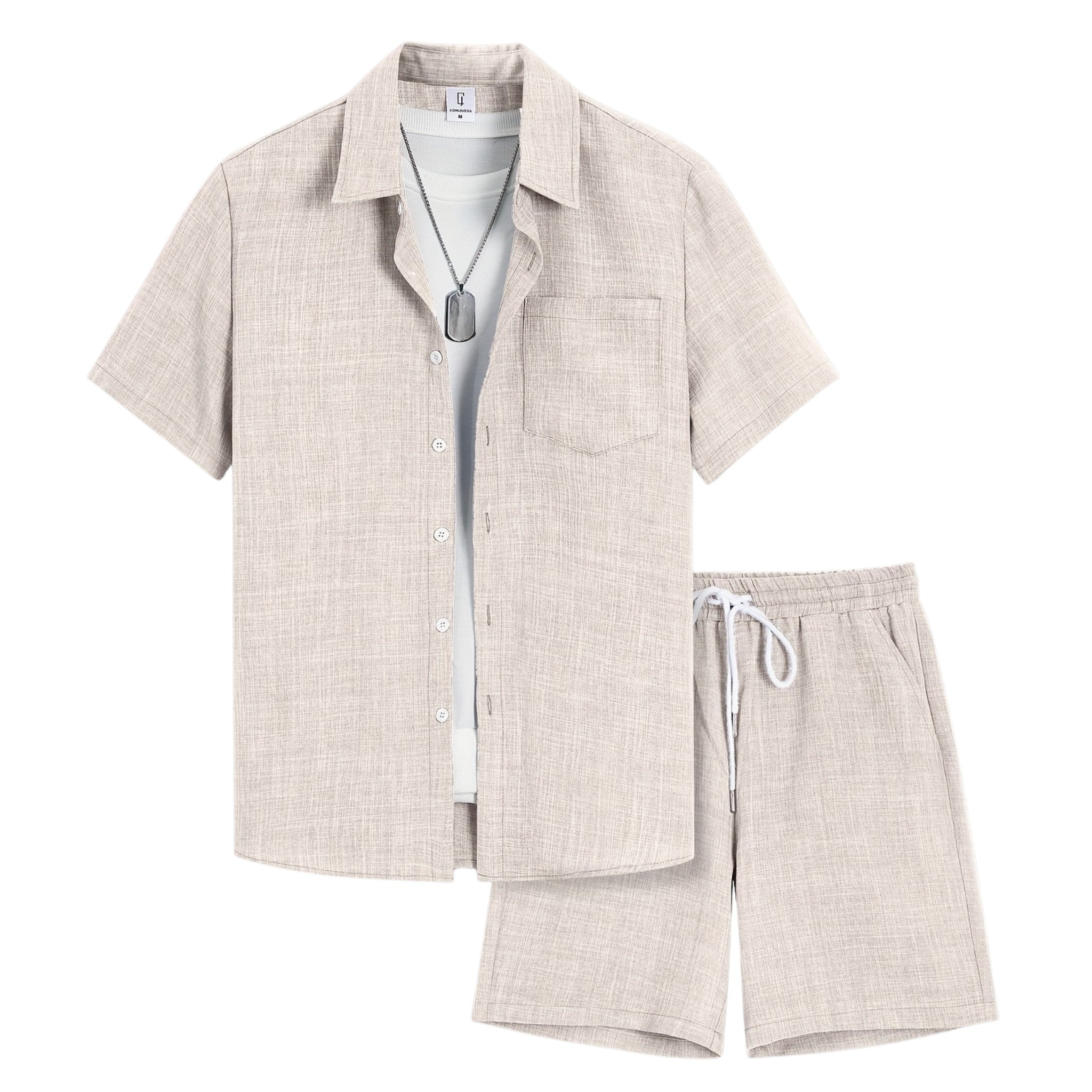 Men’s Solid Two Piece Set – Short Sleeve Shirt and Shorts
