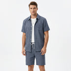 Men’s Solid Two Piece Set – Short Sleeve Shirt and Shorts