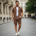 Men’s Solid Two Piece Set – Short Sleeve Shirt and Shorts