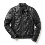 Men’s Faux Leather Zip-Up Jacket – Multi-Pocket Slim Fit Design