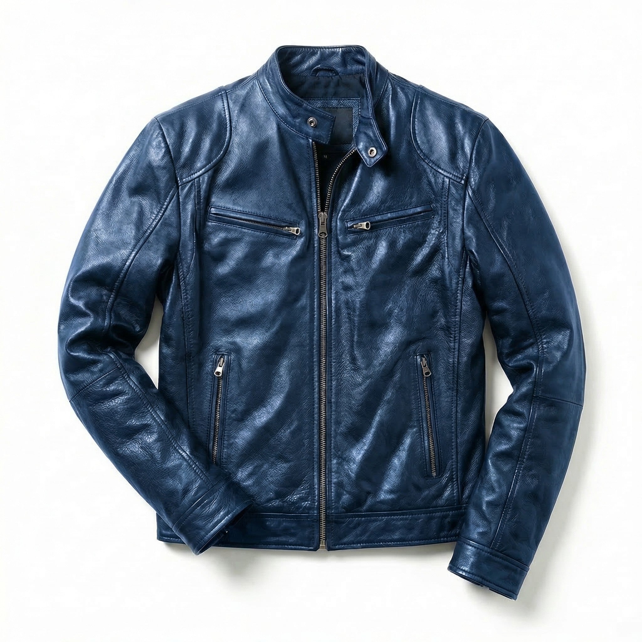 Men’s Faux Leather Zip-Up Jacket – Multi-Pocket Slim Fit Design