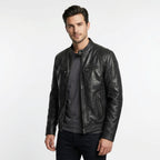 Men’s Faux Leather Zip-Up Jacket – Multi-Pocket Slim Fit Design
