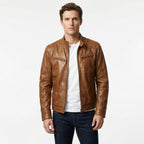 Men’s Faux Leather Zip-Up Jacket – Multi-Pocket Slim Fit Design