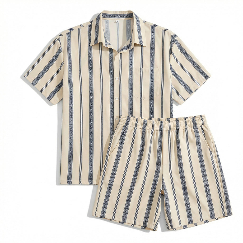 Men’s Striped Two Piece Set – Short Sleeve Shirt and Shorts