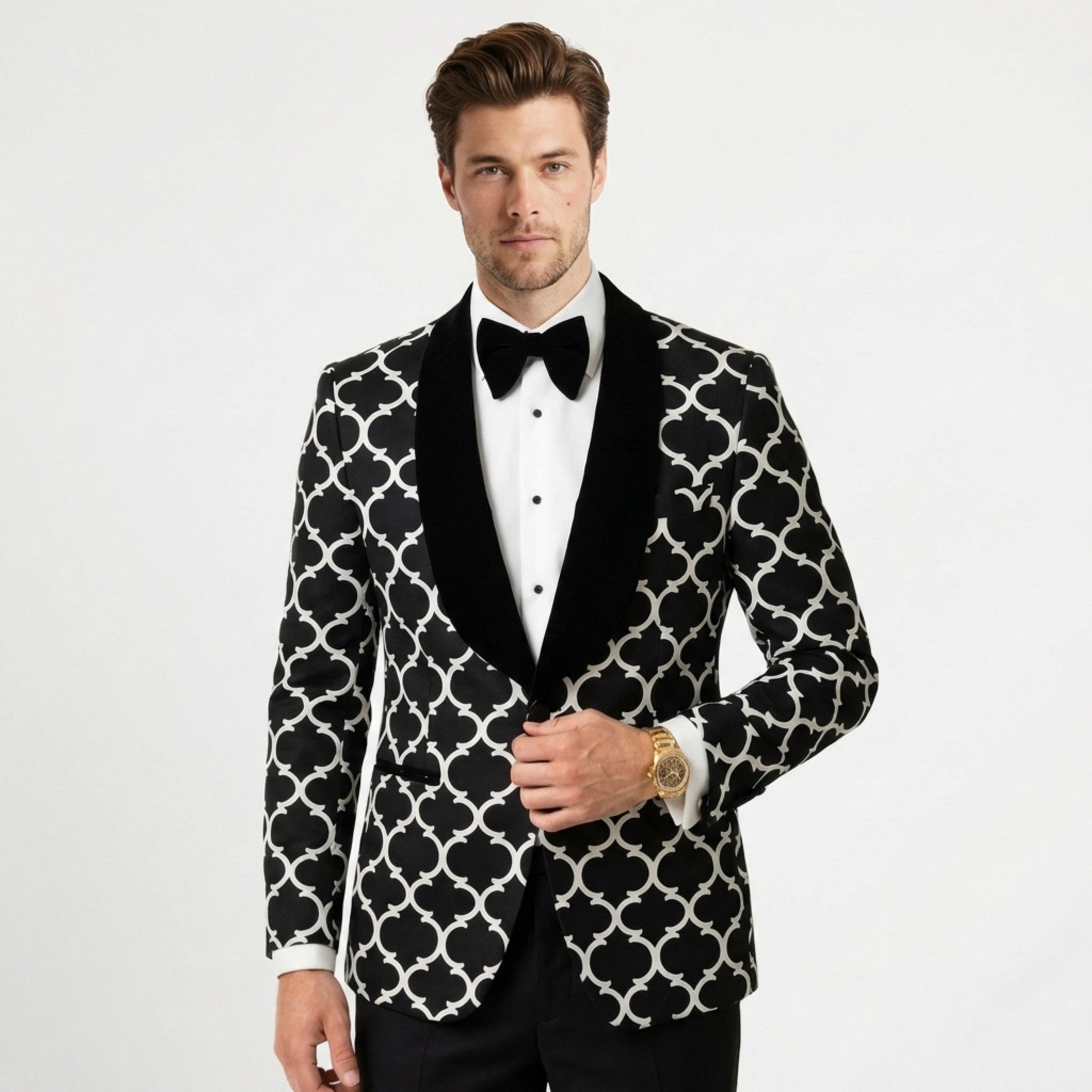 Men’s Tailored Fit Checkered Suit – Single Breasted One Button Party