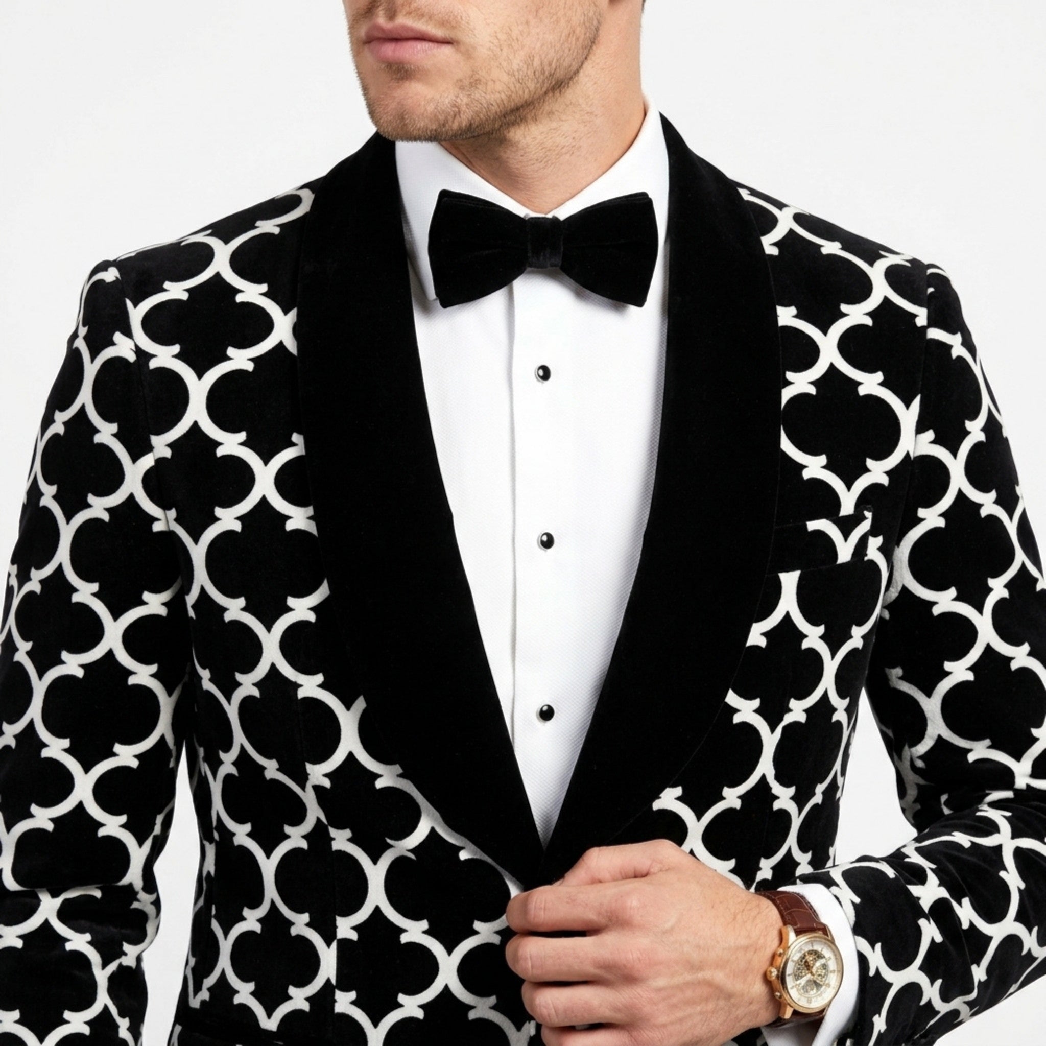 Men’s Tailored Fit Checkered Suit – Single Breasted One Button Party