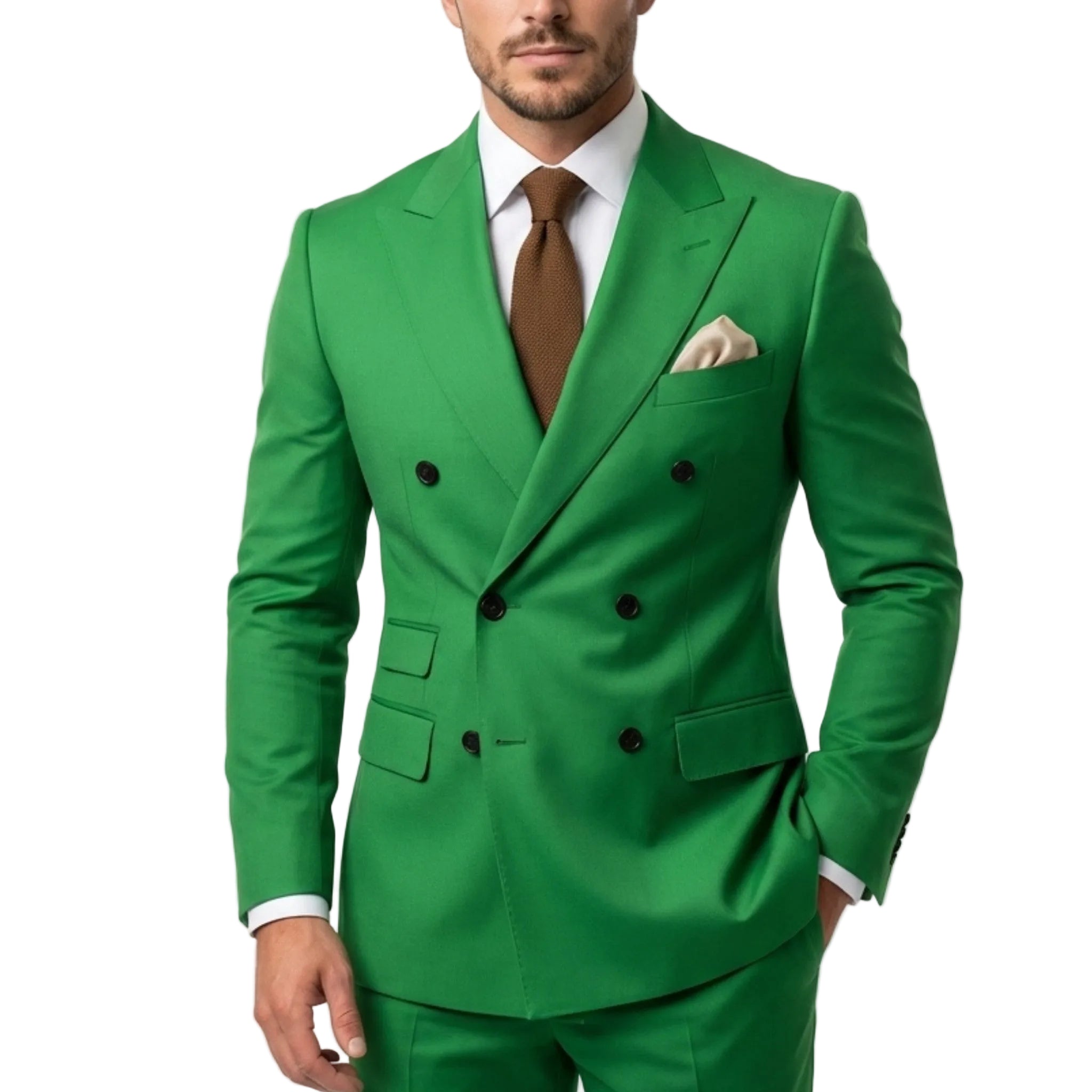 Men’s Tailored Fit 2-Piece Solid Colour Suit – Double Breasted Six Buttons Wedding