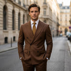Men’s Tailored Fit 2-Piece Solid Colour Suit – Double Breasted Six Buttons Wedding