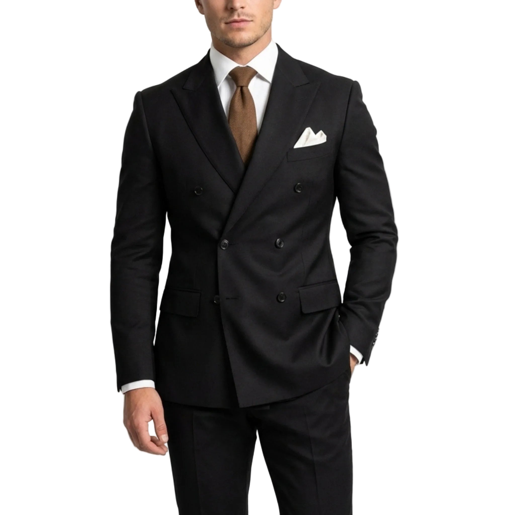Men’s Tailored Fit 2-Piece Solid Colour Suit – Double Breasted Six Buttons Wedding