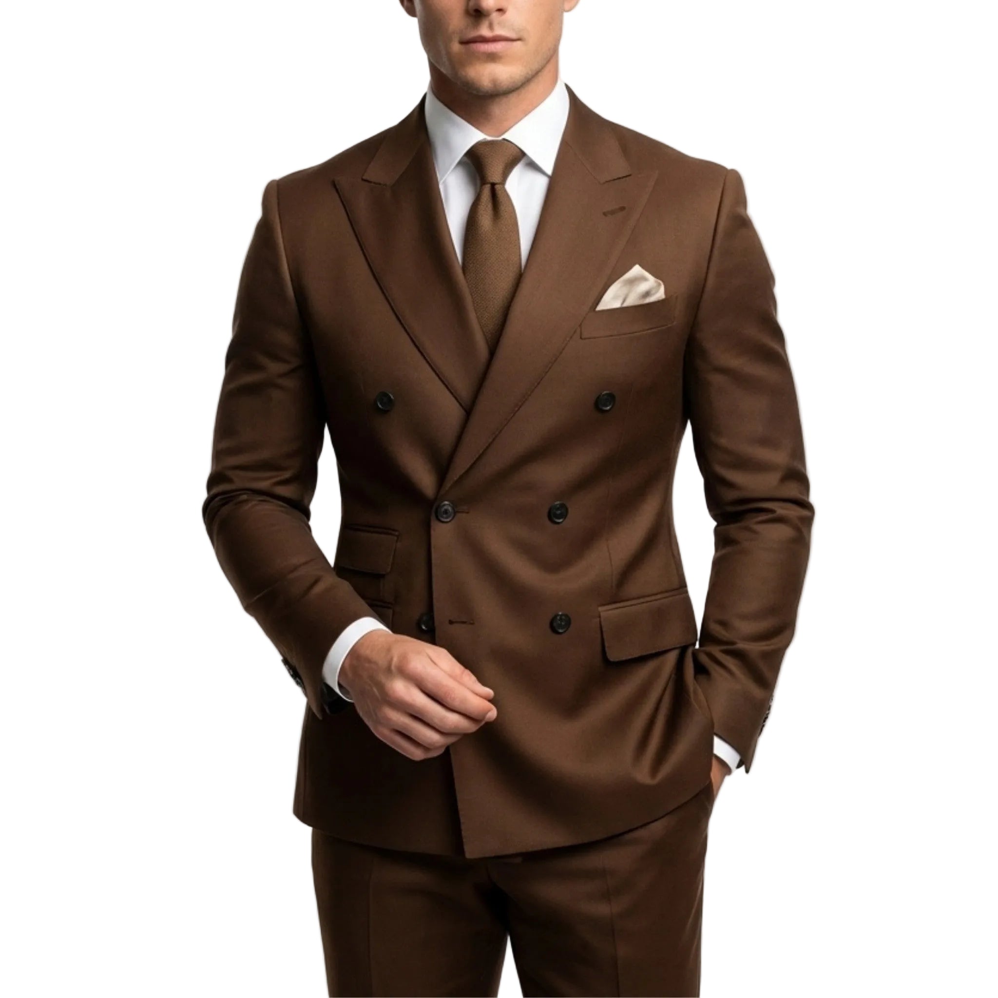 Men’s Tailored Fit 2-Piece Solid Colour Suit – Double Breasted Six Buttons Wedding