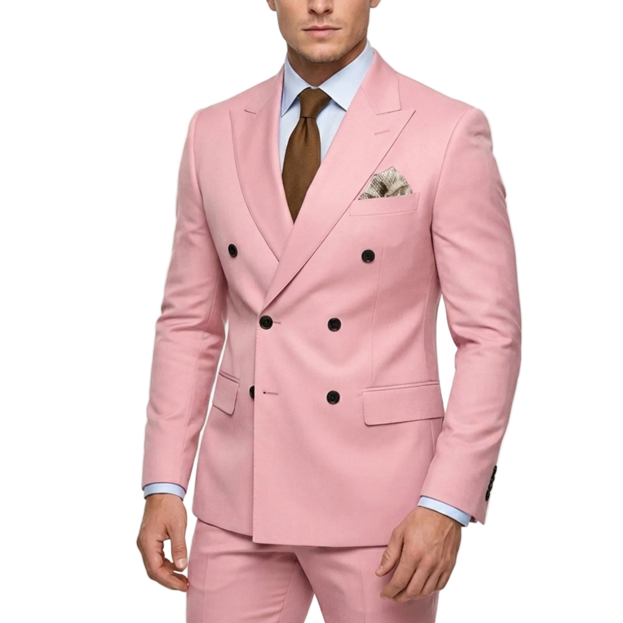 Men’s Tailored Fit 2-Piece Solid Colour Suit – Double Breasted Six Buttons Wedding