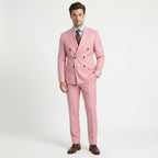 Men’s Tailored Fit 2-Piece Solid Colour Suit – Double Breasted Six Buttons Wedding